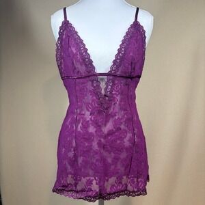Victorias Secret Lace Babydoll Coquette Fairycore‎ Cami M Fuchsia Sheer Romantic